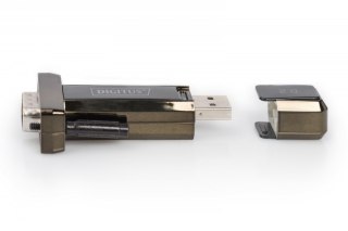 Konwerter / Adapter USB-A 2.0 męski do RS232 (DB9) męski | Chipset FTDI FT232RNL | Mocowanie na śruby | z dodatkowym kablem 0.8m