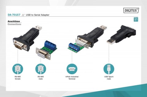 Konwerter / Adapter USB-A 2.0 męski do RS485 (DB9) męski + 3-pinowa listwa śrubowa| Chipset FTDI FT232RL | z dodatkowym kablem 0
