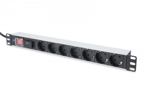 Listwa zasilająca PDU 19 cali RACK 7xSchuko, 2m 1xSchuko, 16A, wł./wył., zab.przepięciowe, aluminiowa