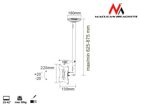 Uchwyt do telewizora sufitowy 23-42 cale 50 - 85 cm 30kg MC-504A B TV Czarny