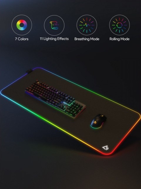 KM-P7 RGB podkładka pod mysz i klawiaturę XXL gamingowa| 900x400x4mm | wodoodporna | gumowany spód | aplikacja G-aim Control Cen