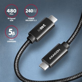 BUCM2-CM10AB Kabel USB-C - USB-C, 1.0m 5A charging, ALU, 240W PD, oplot, USB2.0, czarny