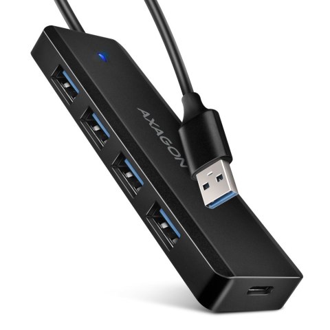 HUB 4-portowy HUE-C1A USB 5Gbps Travel, USB-C power IN, kabel Type-A 19cm, USB-C dodatkowe zasilanie