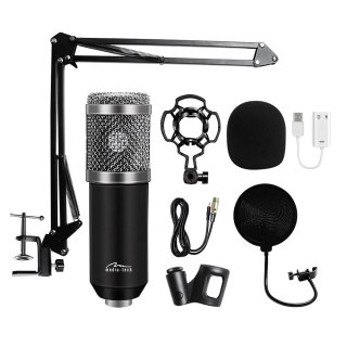 Mikrofon pojemnościowy, studyjny z zestawem akcesoriów STUDIO AND STREAMING MICROPHONE MT397S (Srebrny)