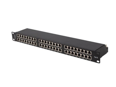 Patch panel 48 portów 1U 19 cali kat.6 ftp ekranowany czarny