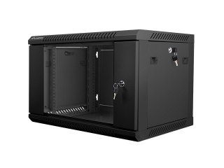 Szafa instalacyjna wisząca 19 cali 6U 600X450mm czarna (drzwi szklane)