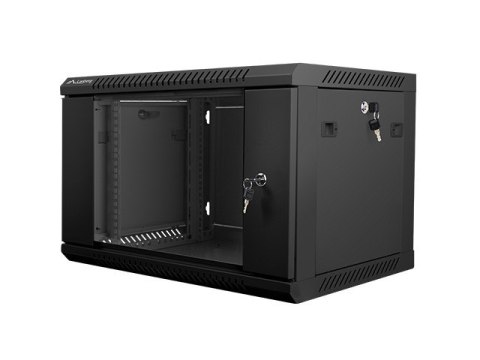Szafa instalacyjna wisząca 19 cali 6U 600X450mm czarna (drzwi szklane)