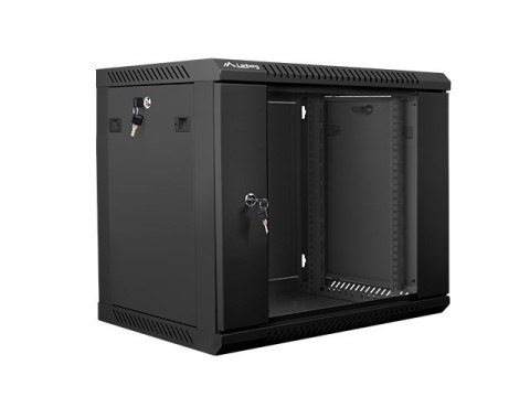 Szafa instalacyjna wisząca 19 cali 9U 600X450mm czarna (drzwi szklane)