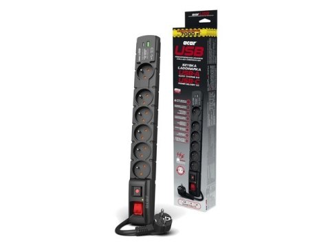 Listwa zasilająca S6 USB A+C 3M 6X 230V PD3.0 QC Czarna