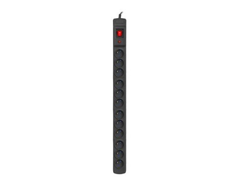 Listwa przeciwprzepięciowa M12/16A Rack 19'' 2.5m czarna (12 gniazd) do montażu pionowego