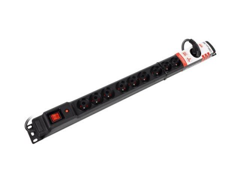 Listwa przeciwprzepięciowa M12/16A Rack 19'' 2.5m czarna (12 gniazd) do montażu pionowego