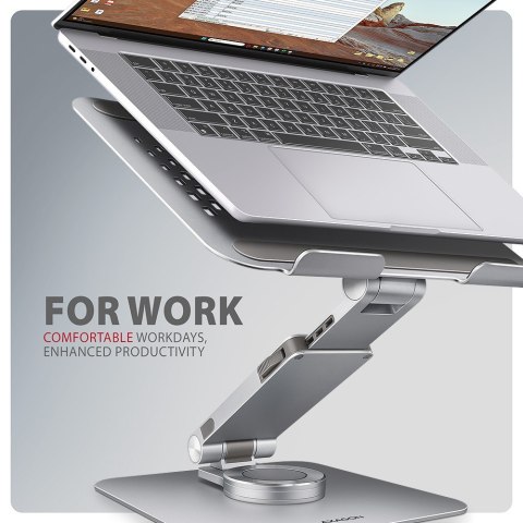 STND-LR Podstawa do laptopów aluminiowa 10-17.3 cala regulowane kąty nachylenia, obrót o 360 stopni, Szara