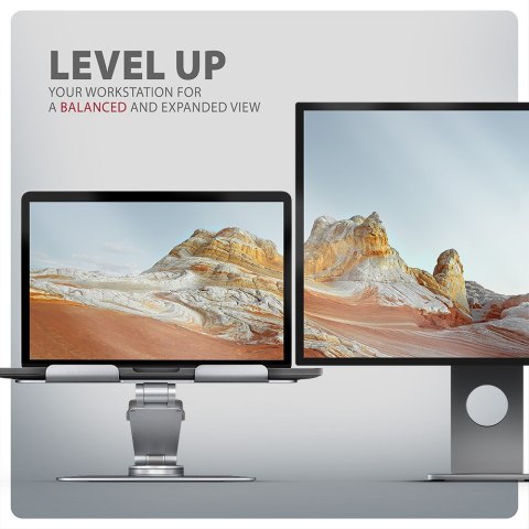 STND-LR Podstawa do laptopów aluminiowa 10-17.3 cala regulowane kąty nachylenia, obrót o 360 stopni, Szara