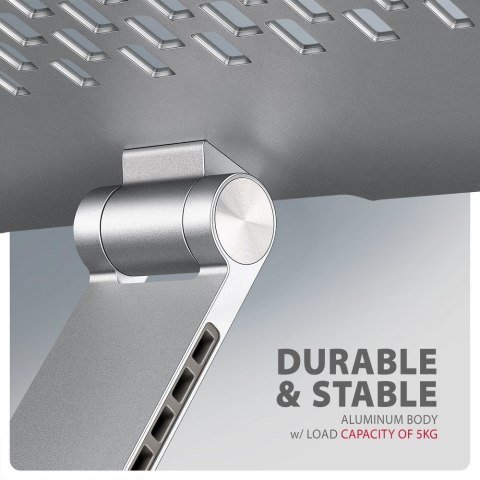 STND-LR Podstawa do laptopów aluminiowa 10-17.3 cala regulowane kąty nachylenia, obrót o 360 stopni, Szara