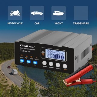 Inteligentna mikroprocesorowa ładowarka 12V | 12.6V | 24V |Prostownik z funkcją naprawy do akumulatora AGM GEL LiFePO4 | LCD
