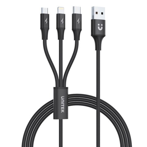 Kabel USB-A 3w1 USB-C/microUSB/ Lightning czarny C14049BK