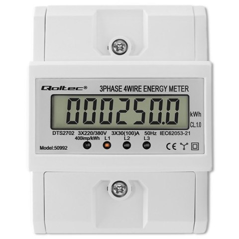 Trójfazowy elektroniczny licznik | miernik zużycia energii na szynę DIN | 400V | 100A | LCD | 4P